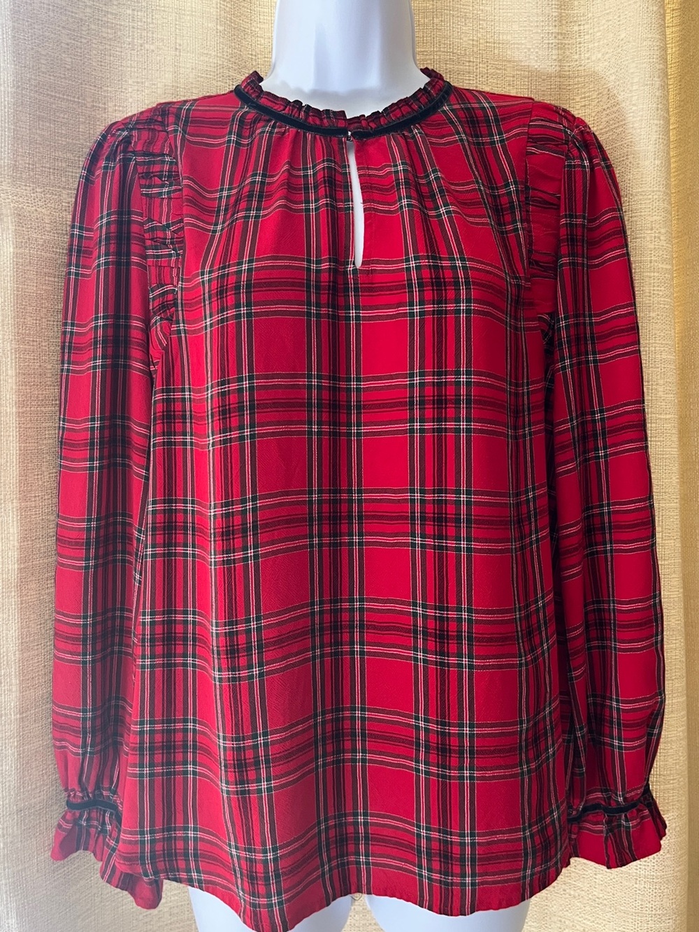 LOFT Red Plaid Petite L Blouse